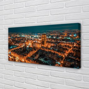 Tablouri canvas panorama de noapte a bisericii Gdańsk