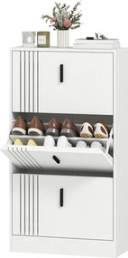 HOMCOM Dulap pentru încălțăminte dulap pantofi cu 3 uși rabatabile 18 perechi capacitate mare din lemn 63 x 24 x 117 cm alb | Aosom Romania