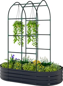 Outsunny Pat înălțat cu spalier, jardiniere metalice cu mănuși cutie de grădină 160 x 90 x 180 cm, Gri închis | Aosom Romania
