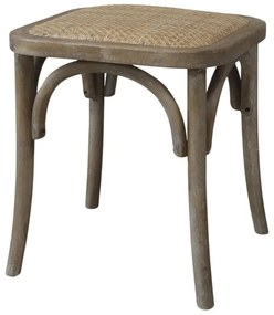 Taburet din lemn de cauciuc, rattan si rachita, cu aspect vintage , Old French