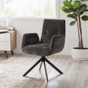 HOMCOM Fotoliu Rotativ pentru Dormitor, Material Textil cu Aspect de In și Picioare Înclinate din Oțel, Negru | Aosom Romania