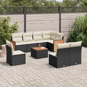 vidaXL Set mobilier de grădină cu perne, 9 piese, negru, poliratan