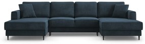 Coltar extensibil Fano 6 locuri albastru picioare negre – L323 x l174 x h89 cm