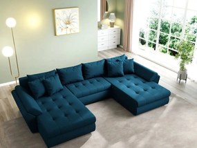 Colțar extensibil dumonde cu ladă de depozitare si sezut confortabil din spuma high-density, Loana U Enjoy Petrol 355x185 cm