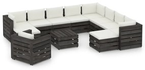 3068506 vidaXL Set mobilier grădină cu perne, 12 piese, gri, lemn tratat