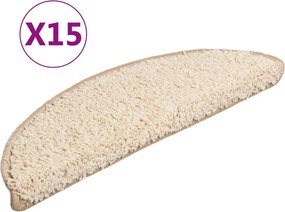 vidaXL Covorașe pentru scări, 15 buc., 56x17x3 cm, semirotunde, crem