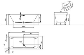 Cada dreptunghiulara, Kolpasan, Elektra-SP-L, montaj pe stanga, 175 x 75 cm, alb