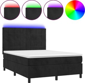 vidaXL Pat cu arcuri, saltea și LED, negru, 140x190 cm, catifea