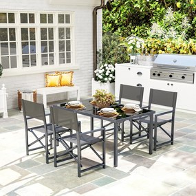 Outsunny Set de masă pentru 5 persoane Grup de scaune din oțel cu 4 scaune pliante Masă de sticlă Gri | Aosom Romania