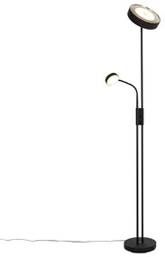 Lampă de podea neagră inclusiv LED și dimmer cu lampă de citit - Kelso