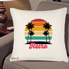 Perna Decorativa Retro Sunset Palmieri, 40x40 cm, Crem Reliefat, Husa Detasabila, Perna Inclusa, BEKZ®