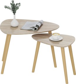 HOMCOM Set de 2 mese de cafea gigogne design scandinav, picioare din lemn și blat din lemn, aspect natural | Aosom Romania