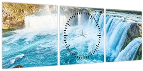 Tablou - Cascada Godafoss (cu ceas) (90x30 cm)