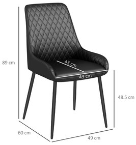 HOMCOM Set 4 Scaune de Dining Tapițate cu Spătar Înalt, Picioare din Oțel și Piele Ecologică, 49x60x89 cm, Negru | Aosom Romania