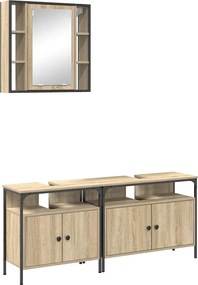 vidaXL Set de mobilier pentru baie cu raft 3 pcs Maro Lemn compozit