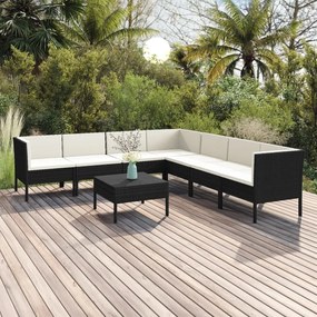3094456 vidaXL Set mobilier de grădină cu perne, 8 piese, negru, poliratan