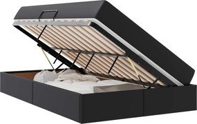 vidaXL Pat cu saltea și spațiu de depozitare 2 pcs Negru Piele