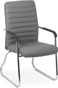 Scaun vizitator gri OFF 833 din piele ecologică și cadru cromat cu brațe