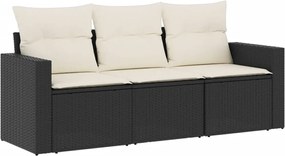 vidaXL Set mobilier de grădină cu perne, 3 piese, negru, poliratan