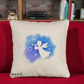 Perna Decorativa Inger cu Trompeta Albastru, 40x40 cm, Bej Canapea, Husa Detasabila, Perna Inclusa, BEKZ®