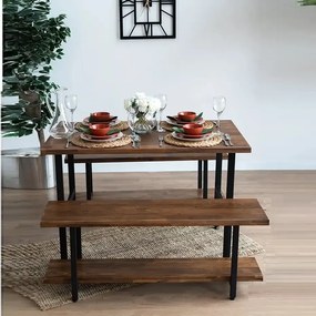 Masa+2 bancheta metal,lemn, Homs, 120 x 70 x 75 cm,seria A620, 30322