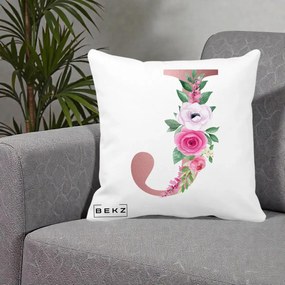 Cadou Personalizat - Perna Personalizata Monograma Rose Gold Litera J, 40x40 cm, Alba Mata, Husa Detasabila, Perna Inclusa, BEKZ®