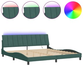 3213802 vidaXL Cadru de pat cu lumini LED, verde închis, 200x200 cm, catifea