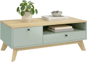 HOMCOM Masă de cafea pentru living, măsuță dreptunghiulară cu sertar, ușă și compartiment deschis, verde deschis și stejar | Aosom Romania