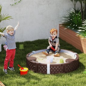 AIYAPLAY Cutie de nisip, Cutie de nisip rotunda pentru pana la 3 copii, cu 3 scaune, strat impermeabil, protectie impotriva intemperiilor, 300 kg de nisip | Aosom Romania
