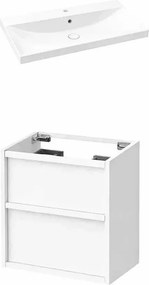 Set dulap baza suspendat KolpaSan Storia 2 sertare 60 cm finisaj alb cu lavoar ceramic alb