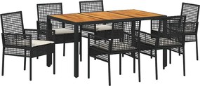vidaXL Set de masă pentru grădină 7 pcs Negru poliratan