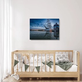 Tablou pe sticlă cu barcă cu pânze (70x50 cm)