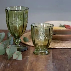 Pahar din sticlă, verde olive, cu model decorativ, „Saint-Émilion", 8,5 x 10,5 cm