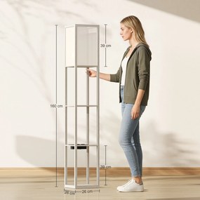 HOMCOM Lampă de Podea LED cu Rafturi, Lampă Modernă cu Comutator cu Pedală și Porturi USB, Lumină cu Culori Reglabile pentru Living și Dormitor, Stejar | Aosom Romania