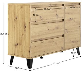 Comoda BOGAN 1D3S, stejar artisan