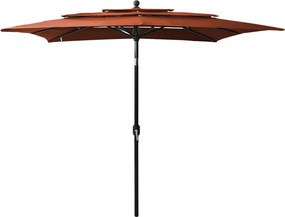 vidaXL Umbrelă de soare 3 niveluri, stâlp aluminiu cărămiziu 2,5x2,5 m