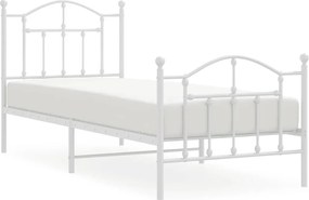 vidaXL Cadru de pat metalic cu tăblie de cap/picioare, alb, 90x200 cm
