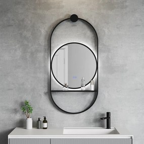 Oglinda cu iluminare si dezaburire Inter Ceramic Savona cu rama neagra 60x124 cm