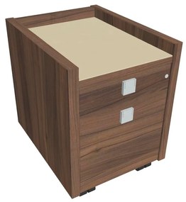 Comodă mobilă Verno 47 x 60 cm cu sticlă, 2 sertare, nuc / vanilie