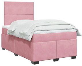 vidaXL Pat box spring cu saltea, roz, 120x200 cm, catifea