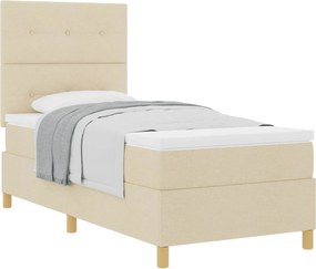 vidaXL Pat cu arcuri cu saltea cu headboard Crem 90 x 190 cm țesătură