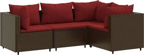vidaXL Set mobilier de grădină cu perne, 4 piese, maro, poliratan