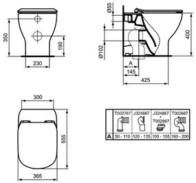 Vas wc pe pardoseala Ideal Standard Tesi AquaBlade back-to-wall negru mat