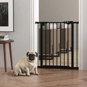 PawHut Poartă de Siguranță pentru Câini cu 2 Extensii, Lățime Reglabilă și Închidere Automată, 74x77cm, Negru | Aosom Romania