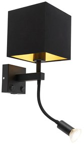 Aplică modernă neagră cu USB și abajur pătrat negru - Zeno