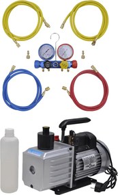 vidaXL Pompă de vid 100 L/min cu set manometru cu 4 căi în trusă scule