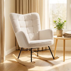 HOMCOM Balansoar Tapițat cu Cotiere, Fotoliu din Lemn și Oțel pentru Living și Dormitor, 71x92x101 cm, Bej