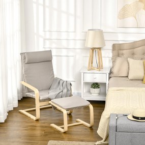 Fotoliu Relax cu suport pentru picioare, fotoliu din lemn si tesatura cu efect de in cu perna pentru tetiera, 67x69x100cm, gri HOMCOM | Aosom Romania