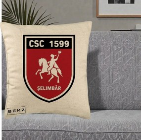 Perna Personalizata CSC 1599 Selimbar Fotbal, 40x40 cm, Bej, Husa Detasabila, Perna Inclusa, BEKZ®