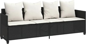 vidaXL Șezlong cu perne, negru, poliratan